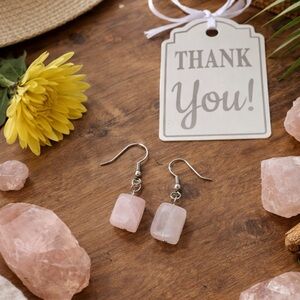 Natural light Rose Quartz Dangle Earrings - Silver Tone